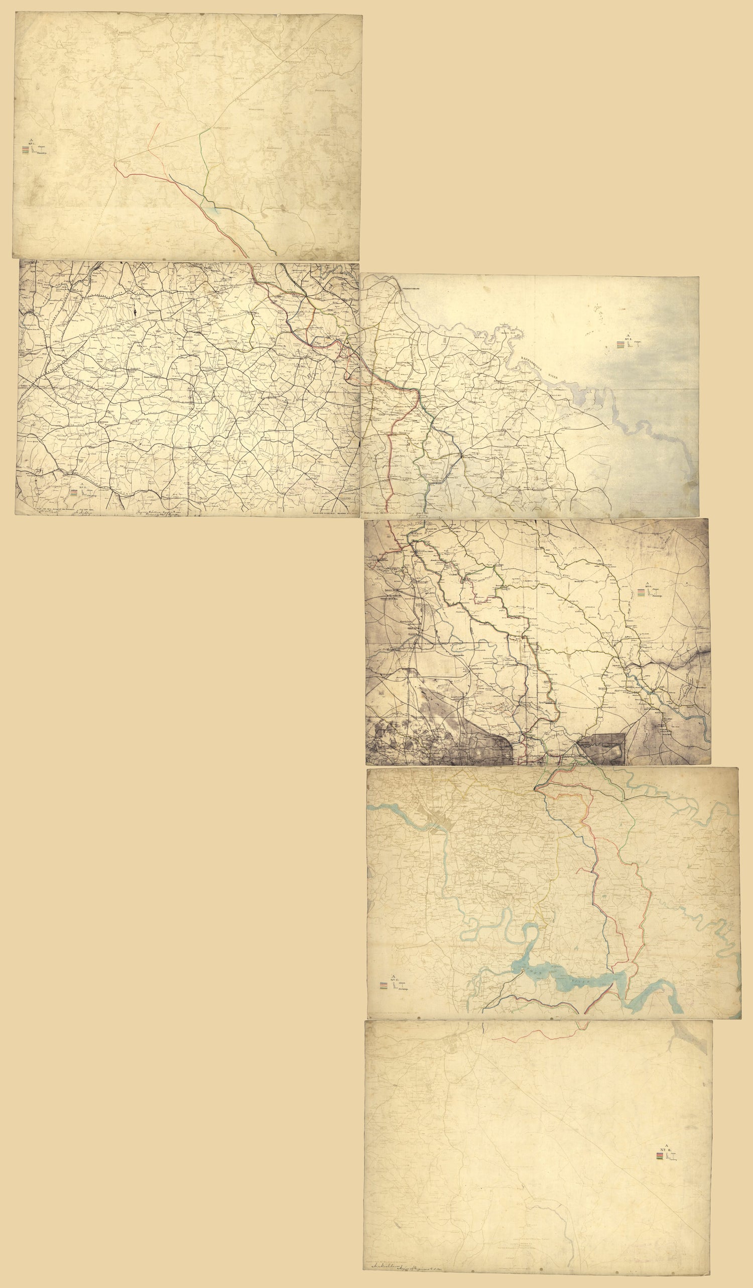 This old map of Map of the Lines of March of the Army of the Potomac from Culpeper to Petersburg, Virginia from 1864 was created by N. (Nathaniel) Michler,  United States. Army of the Potomac. Engineer Department in 1864