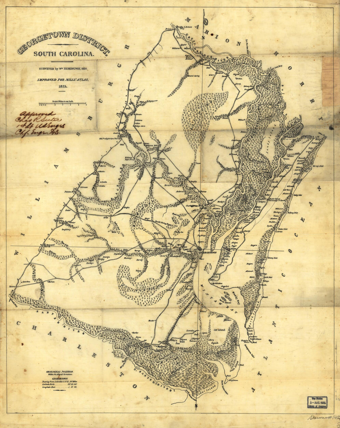 This old map of Georgetown District, South Carolina from 1825 was created by Robert Mills in 1825