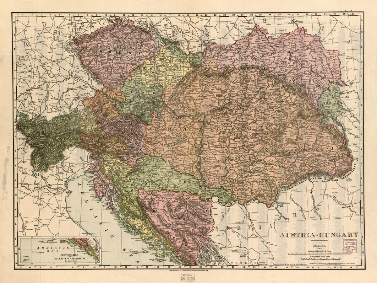 Hungary (McNally Indexed Pocket Map of Austria-Hungary) 1906 by Relic Map Company
