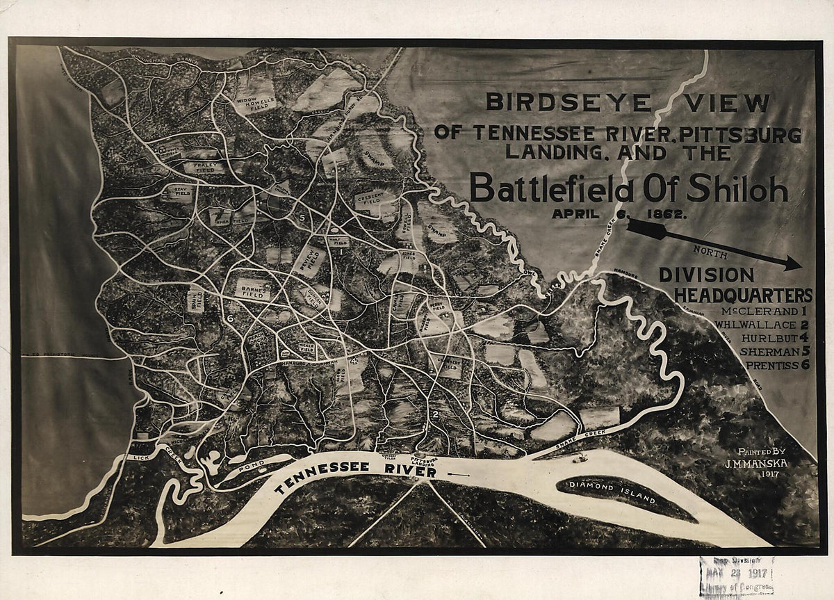 Birdseye View of Tennessee River, Pittsburg Landing, and the Battlefield of Shiloh, April 6, 1862 1917 by Relic Map Company