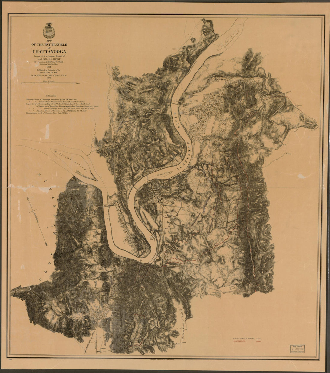 This old map of Map of the Battlefield of Chattanooga from 1875 was created by William F. Smith in 1875