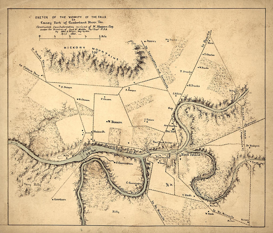 This old map of Sketch of the Vicinity of the Falls of Caney Fork of Cumberland River, Ten. sic from 1863 was created by N. (Nathaniel) Michler, J. E. Weyss in 1863
