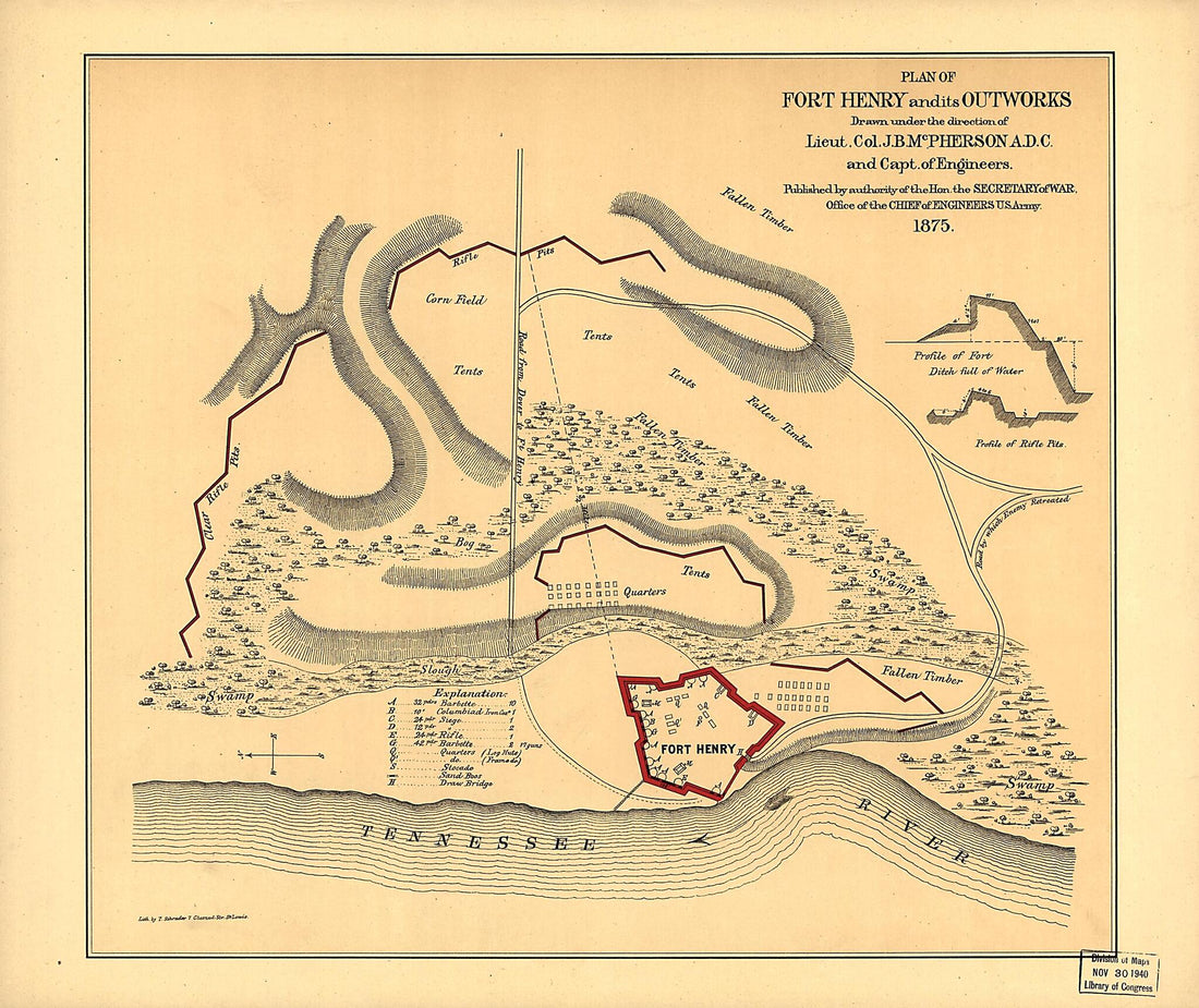 This old map of Plan of Fort Henry and Its Outworks. Feb. 1862 from 1875 was created by James Birdseye McPherson in 1875