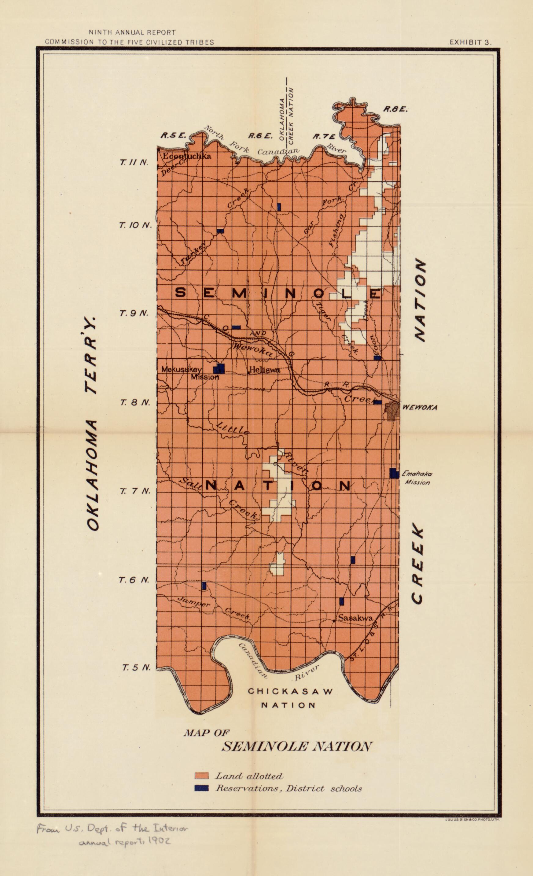 This old map of Map of Seminole Nation from 1902 was created by  United States. Commission to the Five Civilized Tribes in 1902