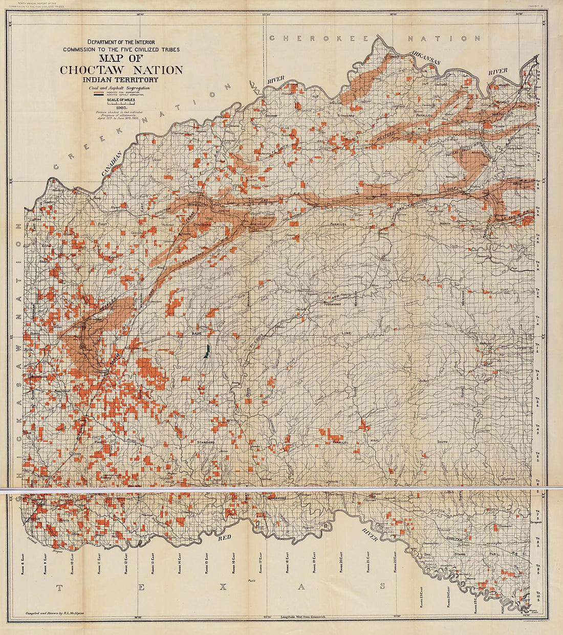 This old map of Map of Choctaw Nation, Indian Territory, Coal and Asphalt Segregation from 1903 was created by R. L. McAlpine,  United States. Commission to the Five Civilized Tribes in 1903