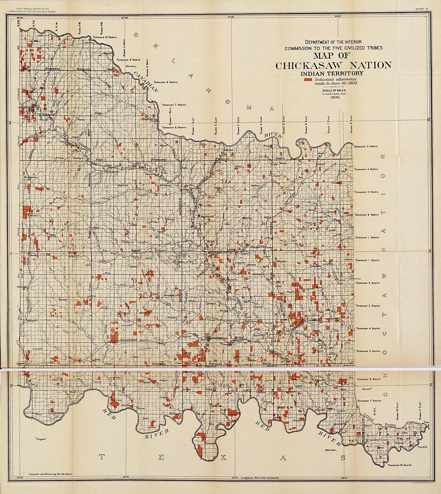 This old map of Map of Chickasaw Nation, Indian Territory from 1900 was created by R. L. McAlpine,  United States. Commission to the Five Civilized Tribes in 1900