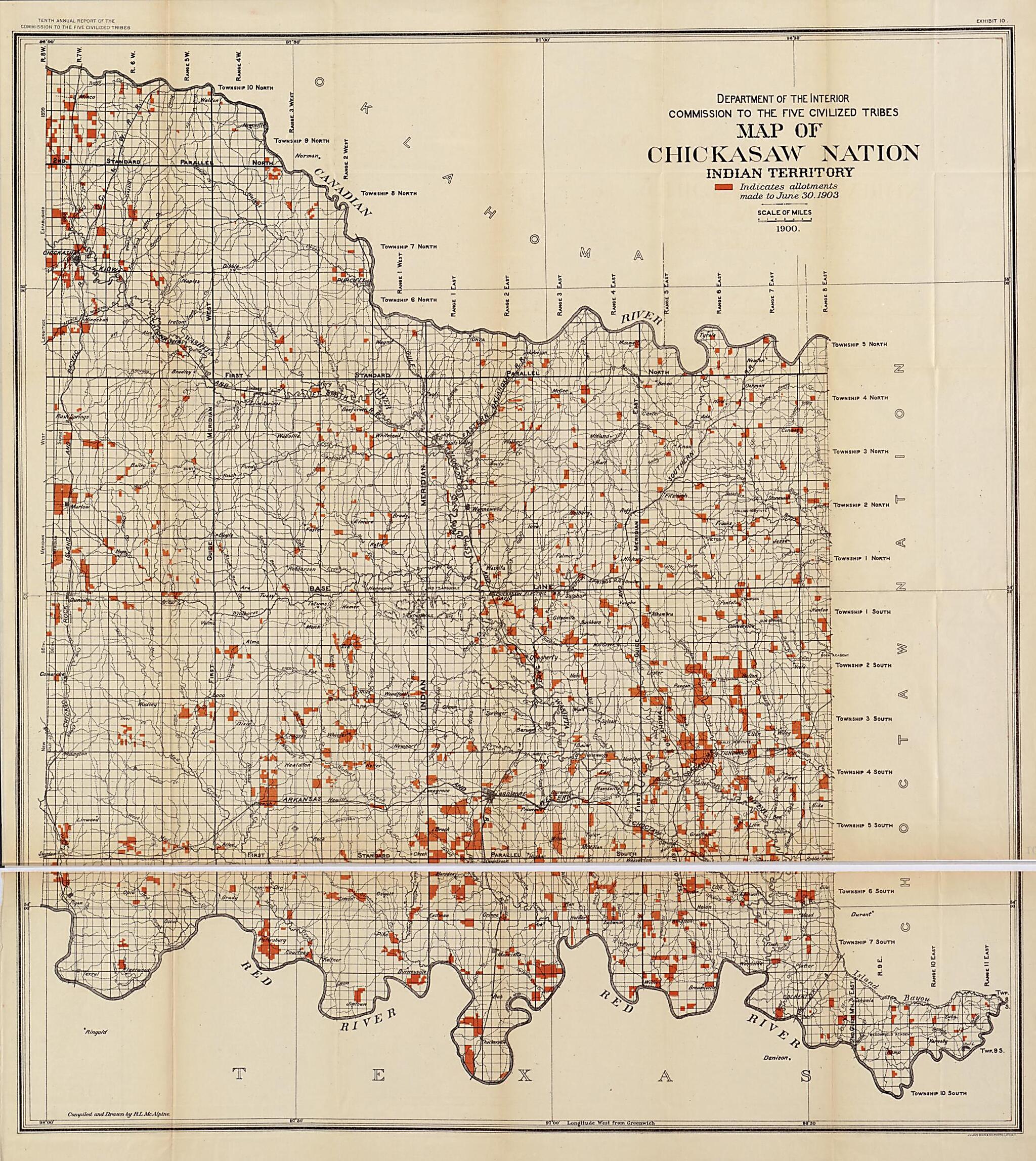 This old map of Map of Chickasaw Nation, Indian Territory from 1900 was created by R. L. McAlpine,  United States. Commission to the Five Civilized Tribes in 1900