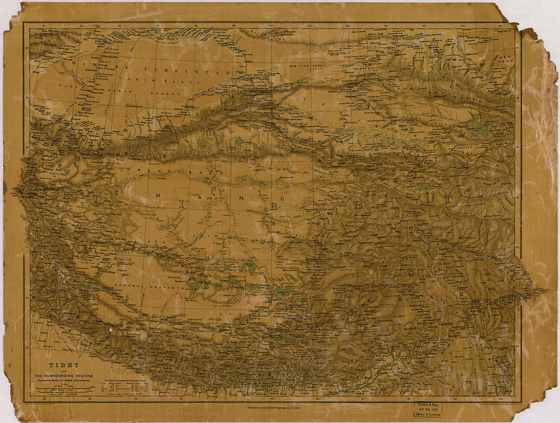 This old map of Tibet and the Surrounding Regions : Compiled from the Latest Information from 1900 was created by  Royal Geographical Society (Great Britain), H. (Henry) Sharbau in 1900