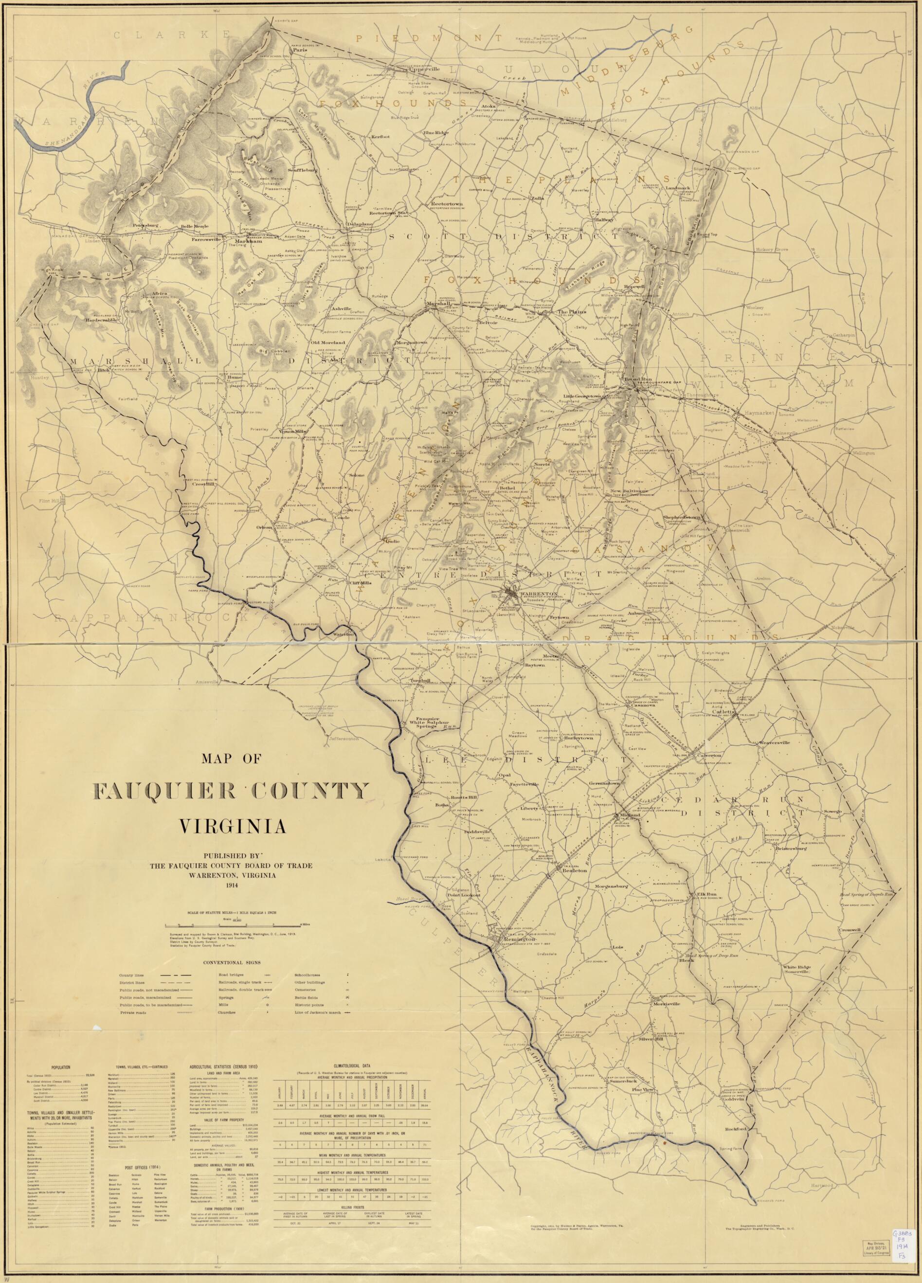 This old map of Map of Fauquier County, Virginia from 1914 was created by  Fauquier County (Va.) Board of Trade in 1914