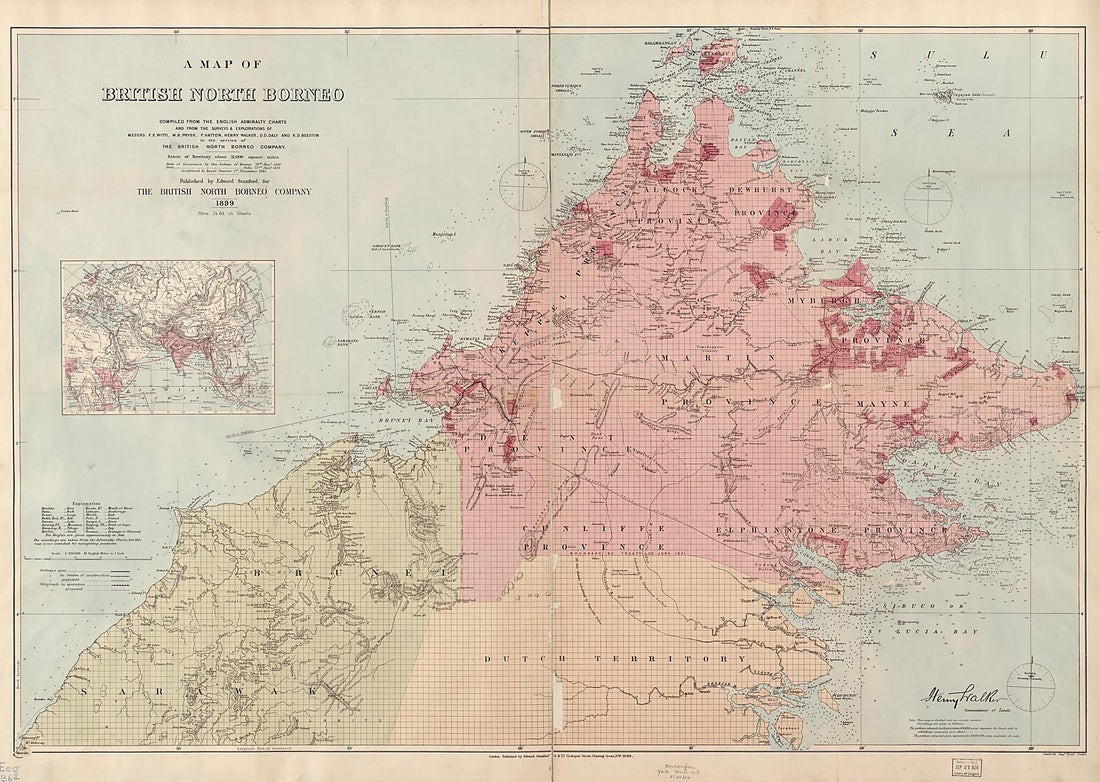 This old map of A Map of British North Borneo from 1899 was created by  British North Borneo Chartered Company,  Edward Stanford Ltd in 1899