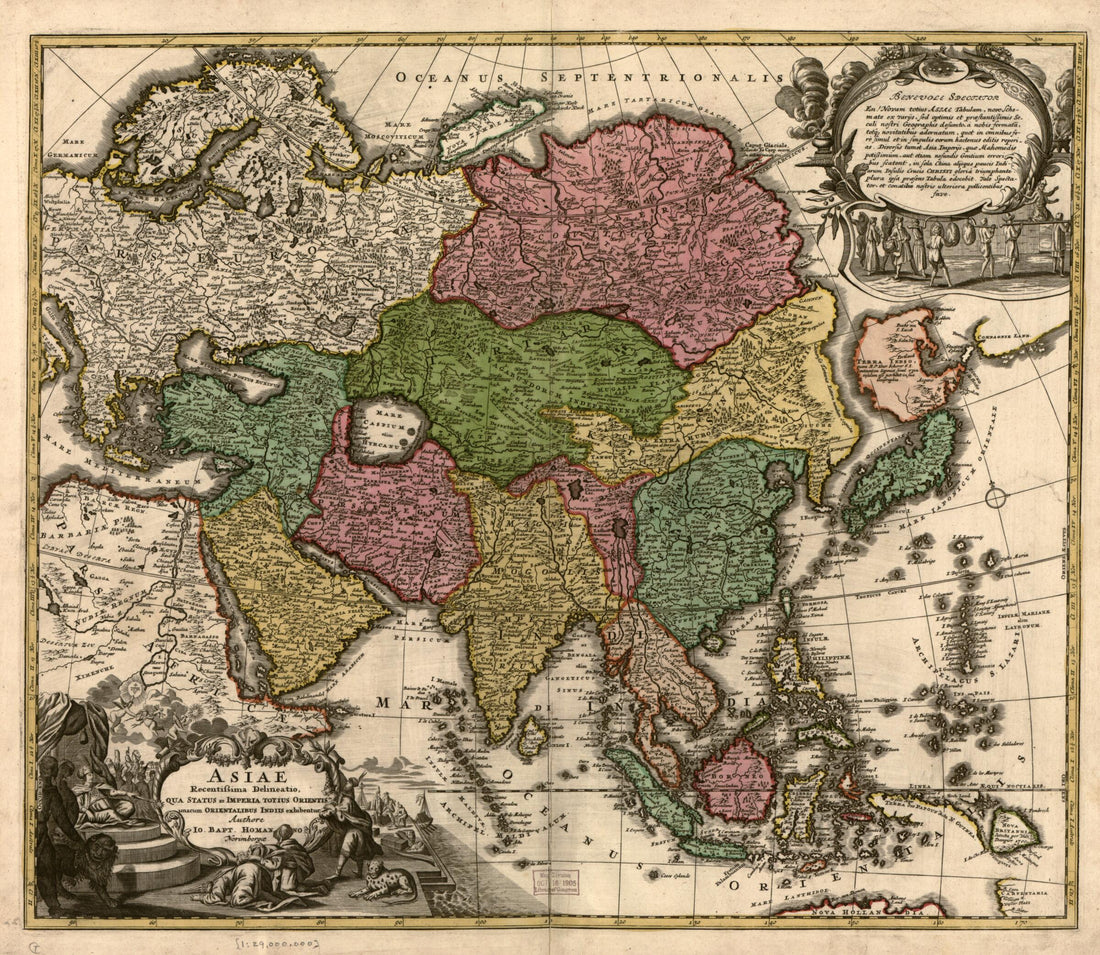 This old map of Asiae Recentissima Delineatio, Qua Status Et Imperia Totius Orientis Unacum Orientalibus Indiis Exhibentur from 1700 was created by Johann Baptist Homann in 1700