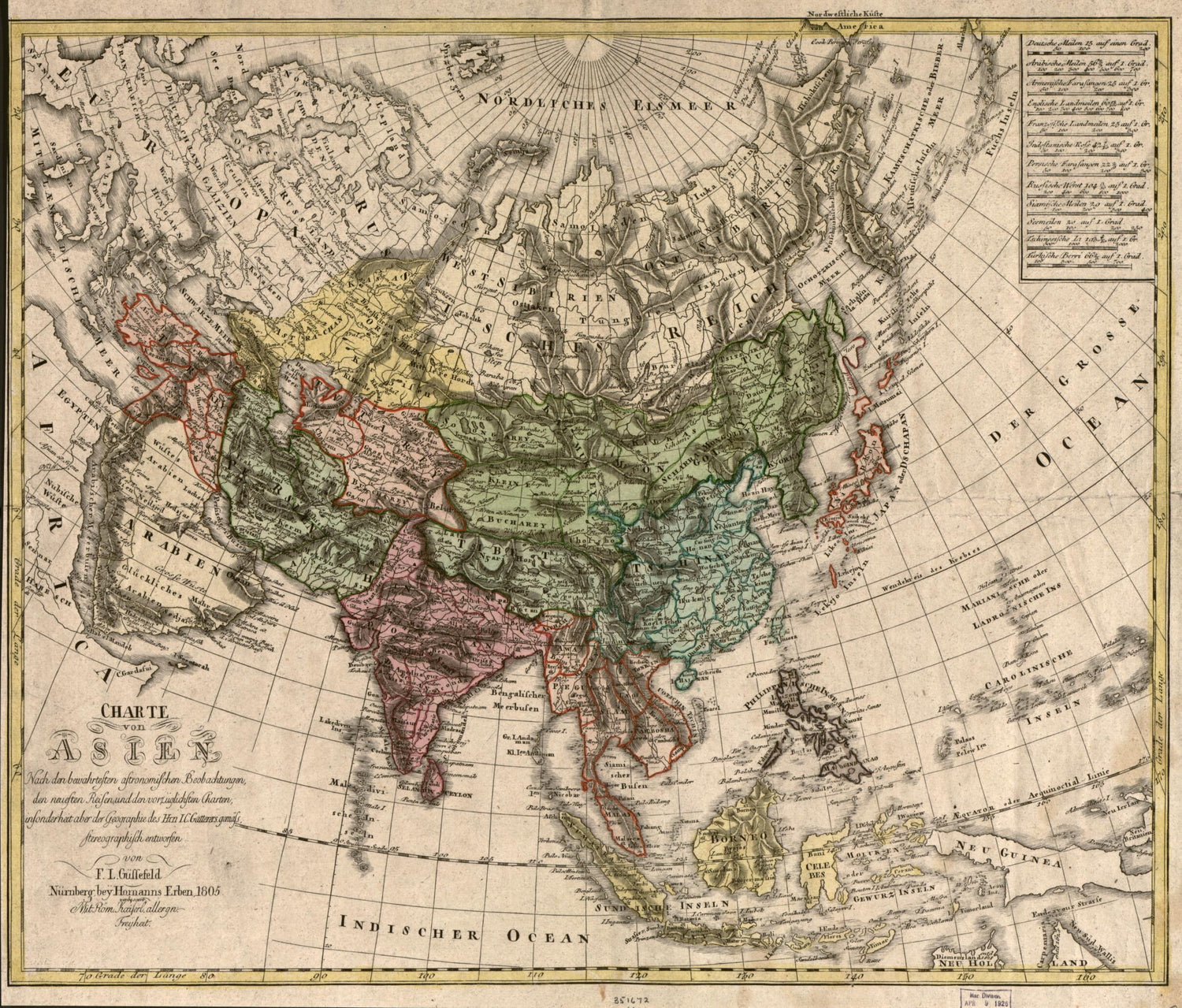 Charte Von Asien : Nach De Bewährtesten Astronomischen Beobachtungen Den Neuesten Reisen, Und De Vorzü̈glichsten Charten, Insonderheit Aber Der Geographie De Hrn I.C. Gatterers. Gemäss Stereographisch Entworfen in 1805 by Relic Map Company
