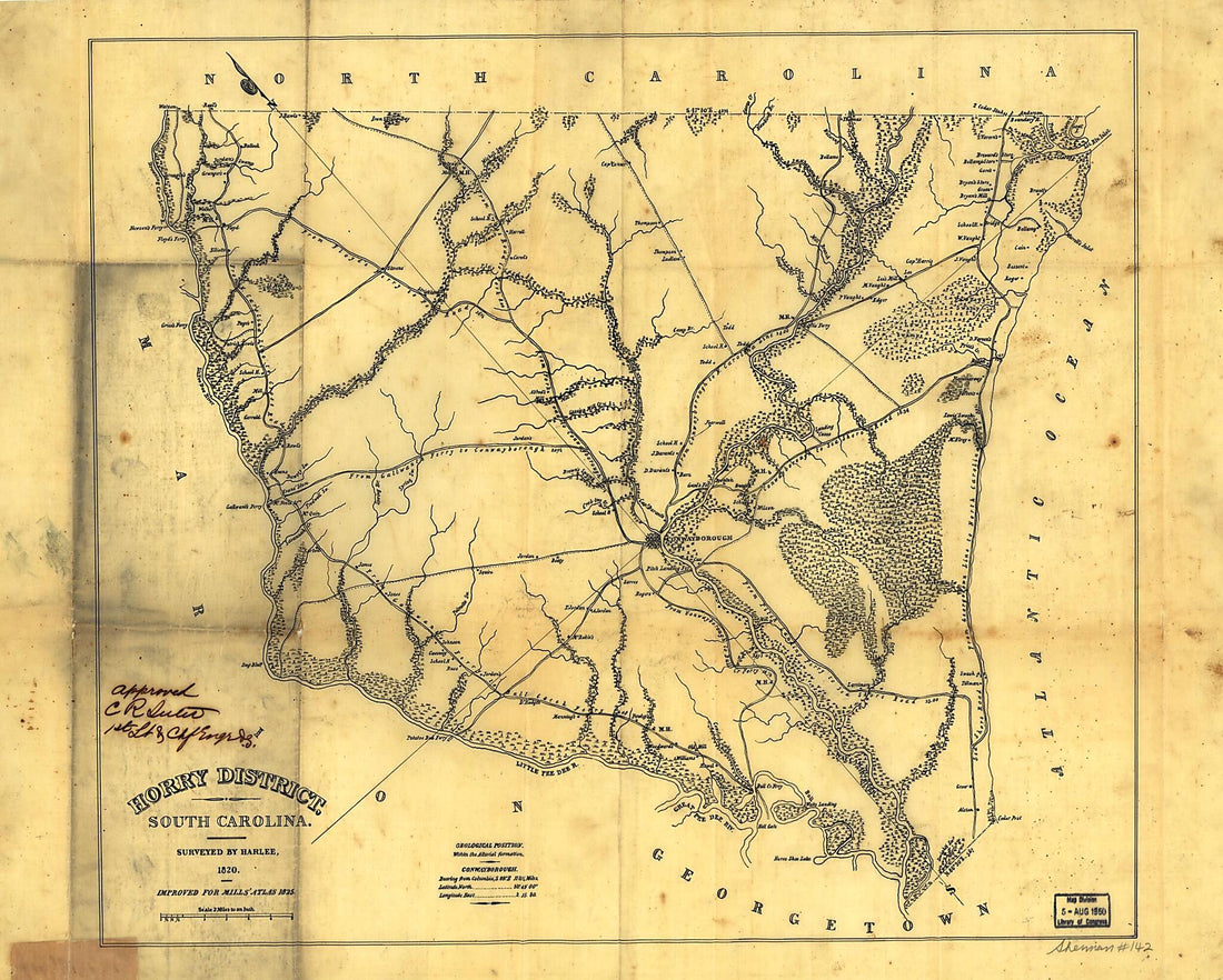 This old map of Horry District, South Carolina from 1825 was created by Thomas Harlee, Robert Mills in 1825