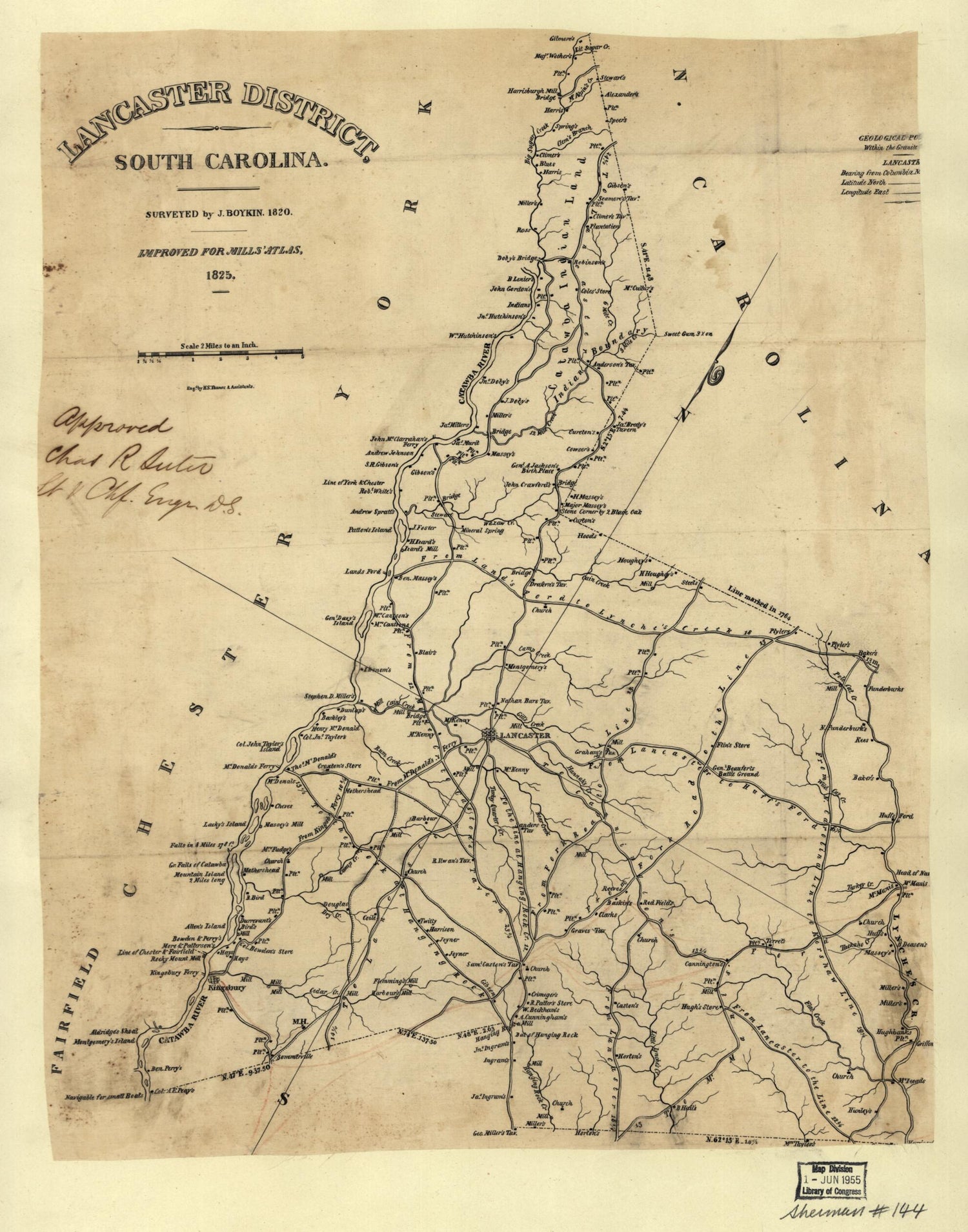 This old map of Lancaster District, South Carolina from 1820 was created by J. Boykin, Robert Mills, Henry Schenck Tanner in 1820