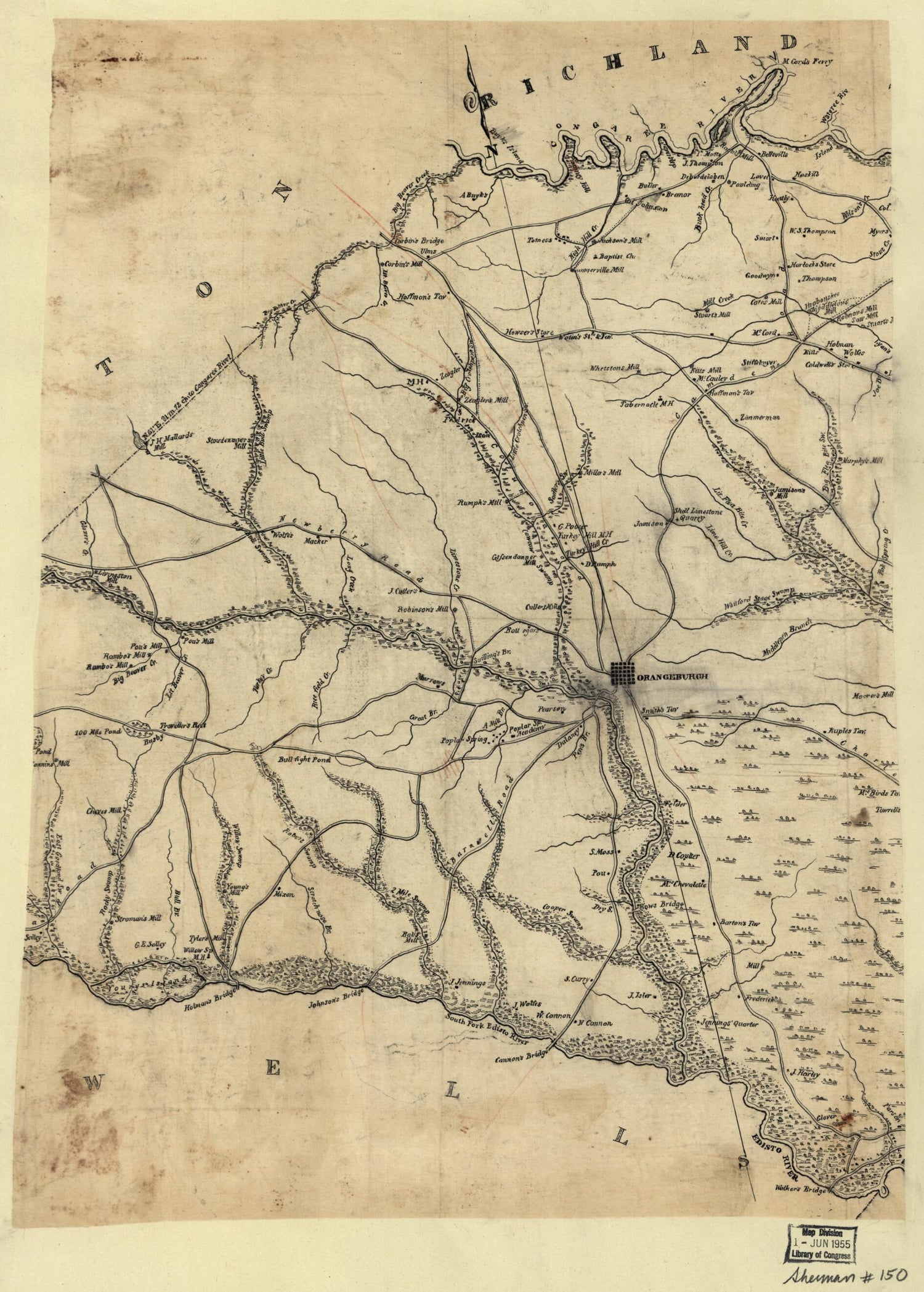 This old map of Orangeburgh District, South Carolina from 1820 was created by B. Busby, Robert Mills in 1820