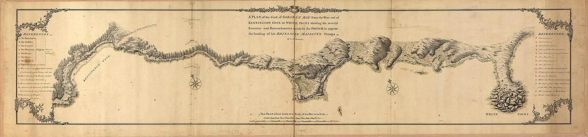 A Plan of the Coast of Gabarus Bay from the West End of Kennington Cove to White Point Shewing the Several Batteries and Retrenchments Made by the French to Oppose the Landing of His Britanick Majesty&