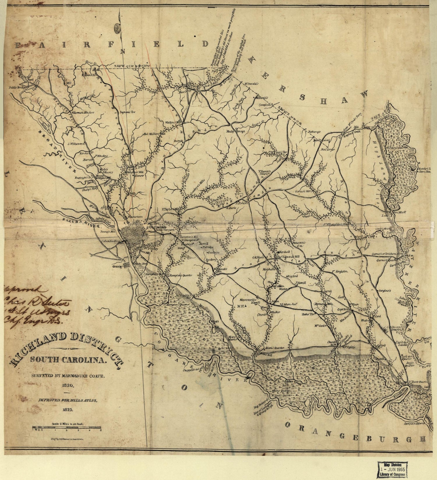 This old map of Richland District, South Carolina from 1820 was created by Marmaduke Coates, Robert Mills in 1820