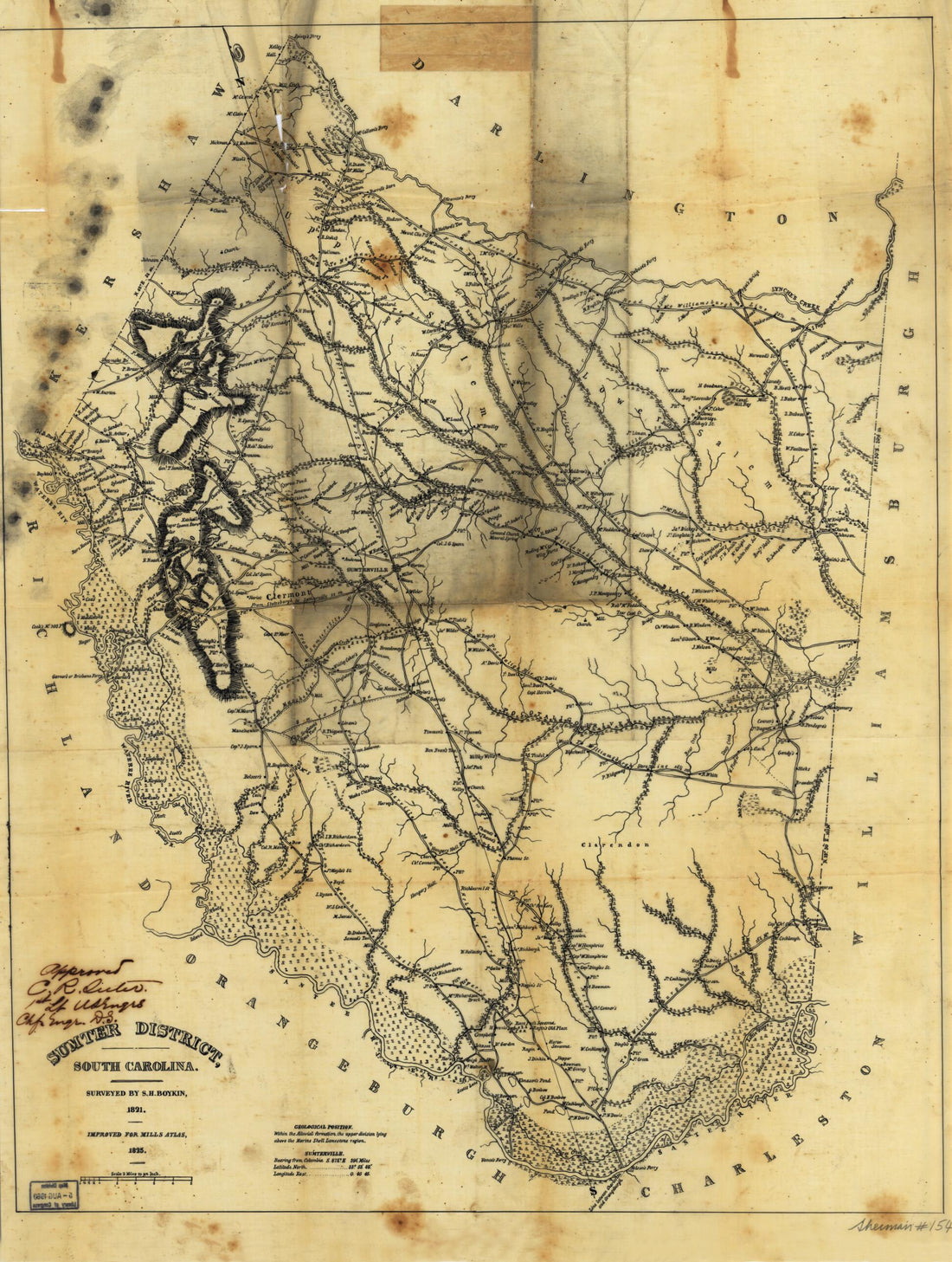 This old map of Sumter District, South Carolina from 1825 was created by S. H. Boykin, Robert Mills in 1825