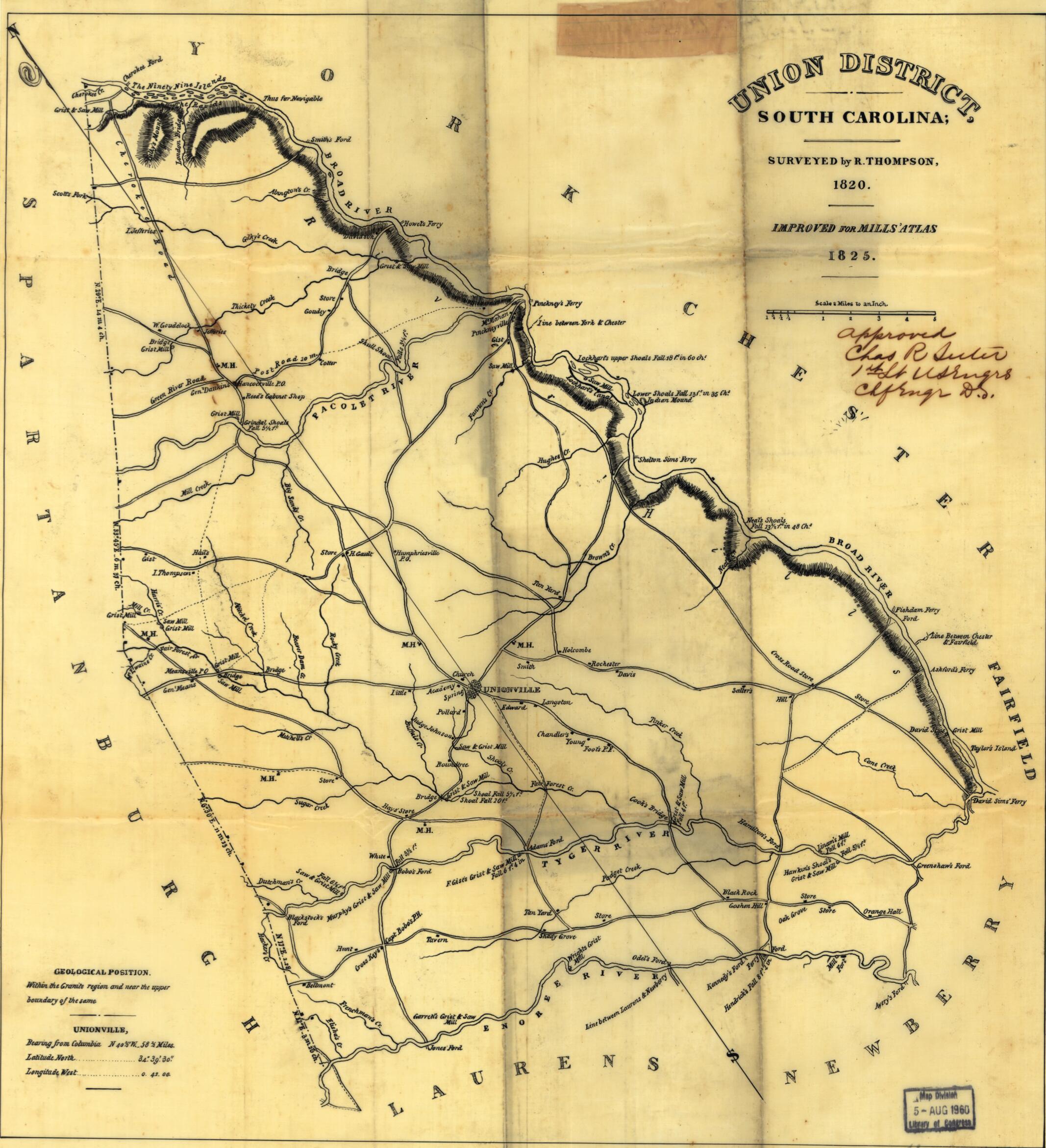 This old map of Union District, South Carolina from 1825 was created by Robert Mills, R. Thompson in 1825