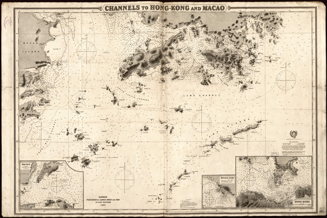 This old map of Channel to Hong Kong and Macao from 1885 was created by James Imray in 1885