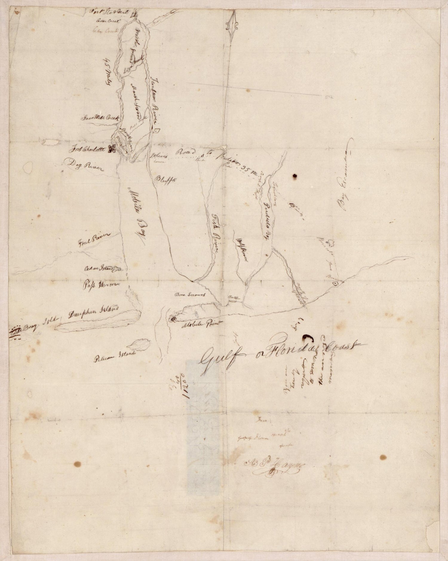 This old map of Map of Mobile Bay from 1800 was created by A. P. (Arthur Peronneau) Hayne in 1800