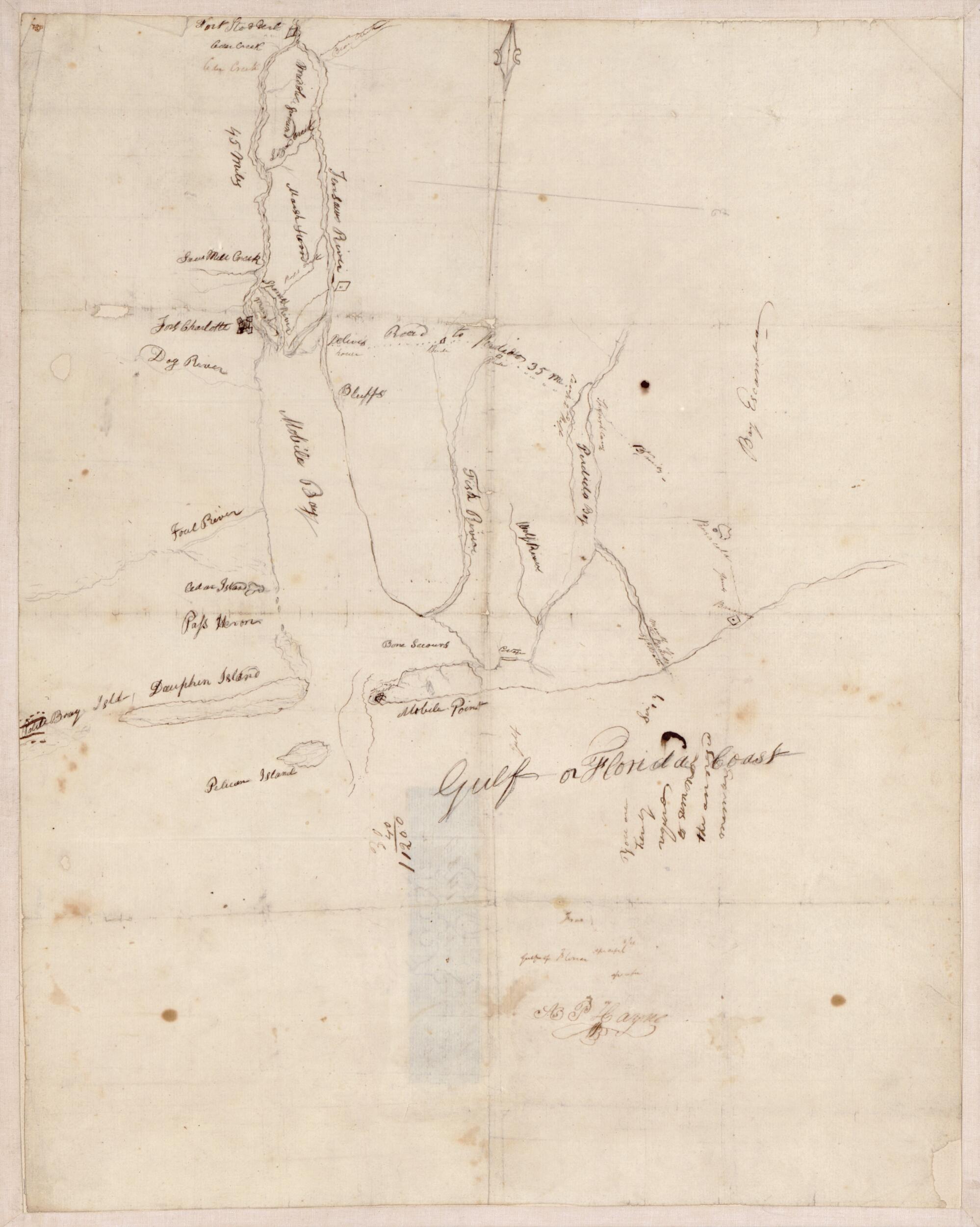 This old map of Map of Mobile Bay from 1800 was created by A. P. (Arthur Peronneau) Hayne in 1800