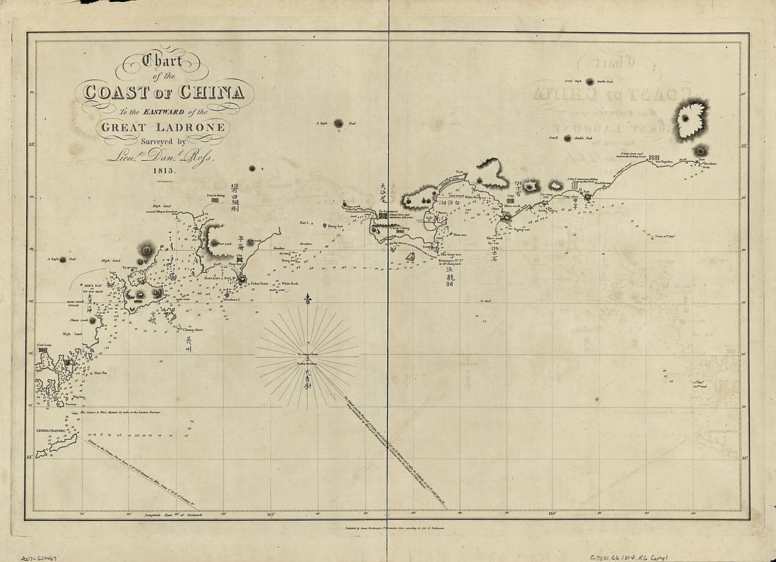 This old map of Chart of the Coast of China to the Eastward of the Great Ladrone from 1814 was created by Daniel Ross in 1814