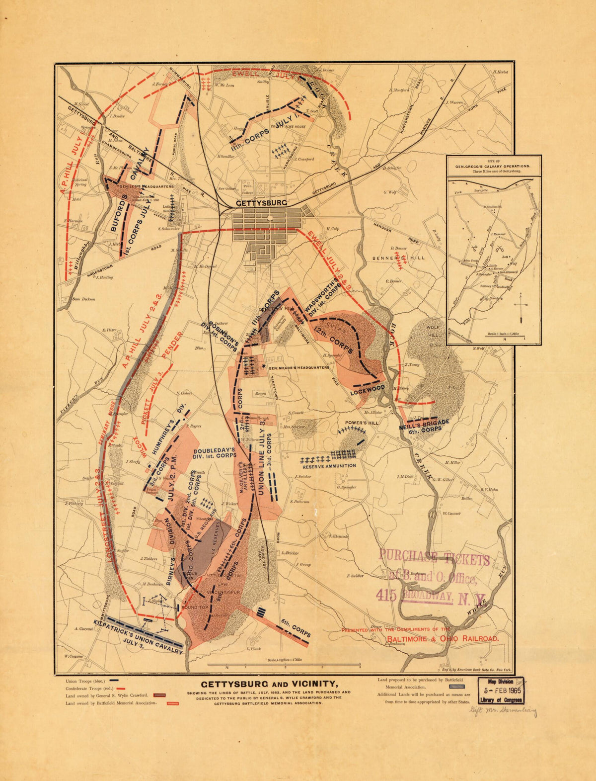 Gettysburg and Vicinity : Showing the Lines of Battle, July, 1863, and the Land Purchased and Dedicated to the Public by General S. Wylie Crawford and the Gettysburg Battlefield Memorial Association by Relic Map Company