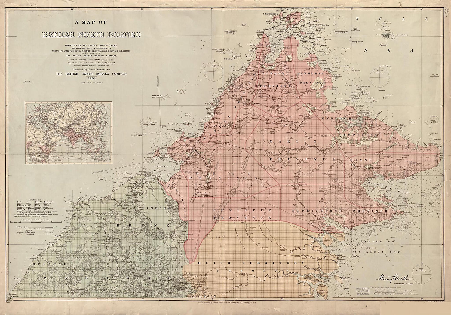 This old map of A Map of British North Borneo from 1903 was created by  British North Borneo Chartered Company,  Edward Stanford Ltd in 1903