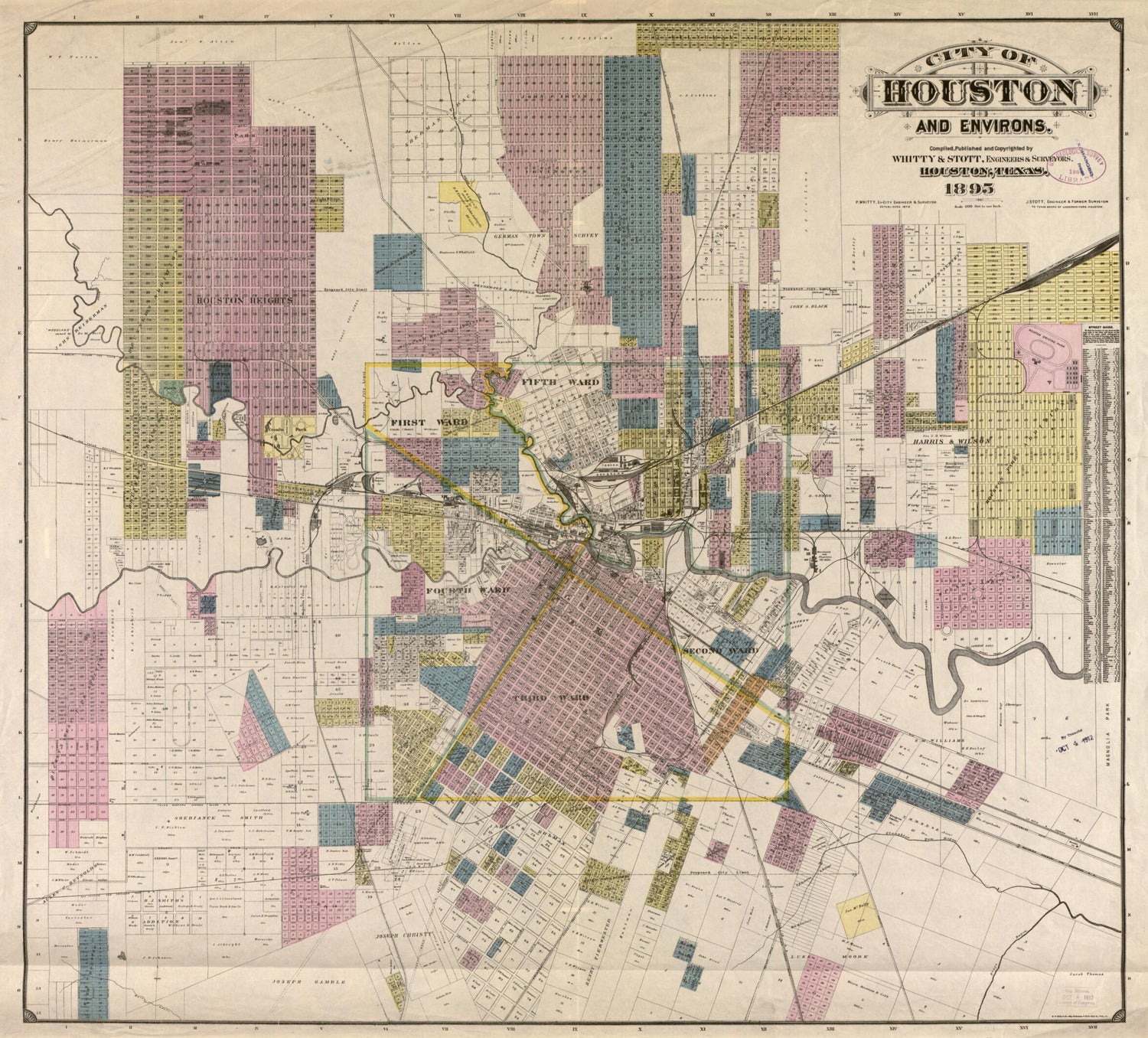 This old map of City of Houston and Environs from 1895 was created by  E.P. Noll &amp; Co,  Whitty &amp; Stott in 1895