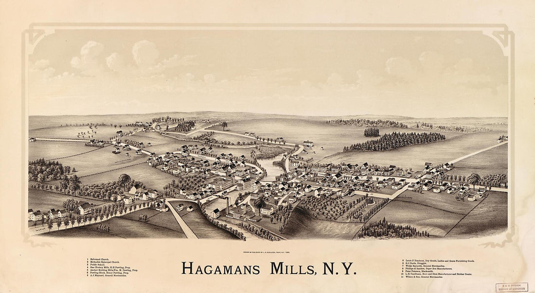 This old map of Hagamans Mills, New York from 1890 was created by L. R. (Lucien R.) Burleigh in 1890