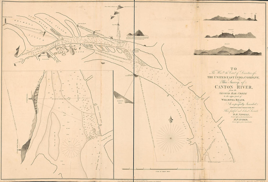 This old map of To the Honble. the Court of Directors of the United East India Company, This Survey of Canton River, from the Second Bar Creek to the Upper Part of Whampoa Reach, Is Respectfully Inscribed (This Survey of Canton River from the Second Bar 