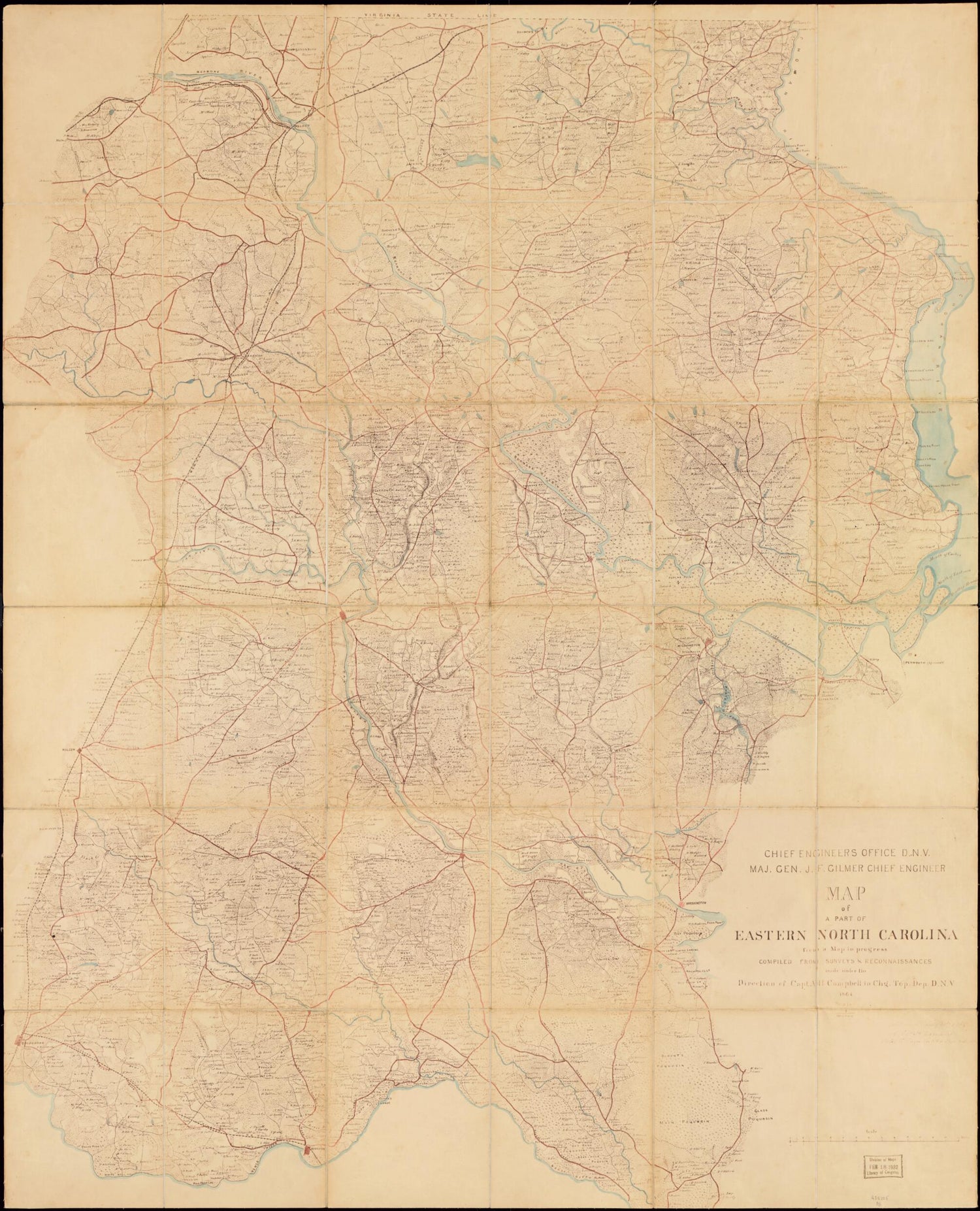 This old map of Map of a Part of Eastern North Carolina from a Map In Progress from 1864 was created by Albert H. (Albert Henry) Campbell in 1864