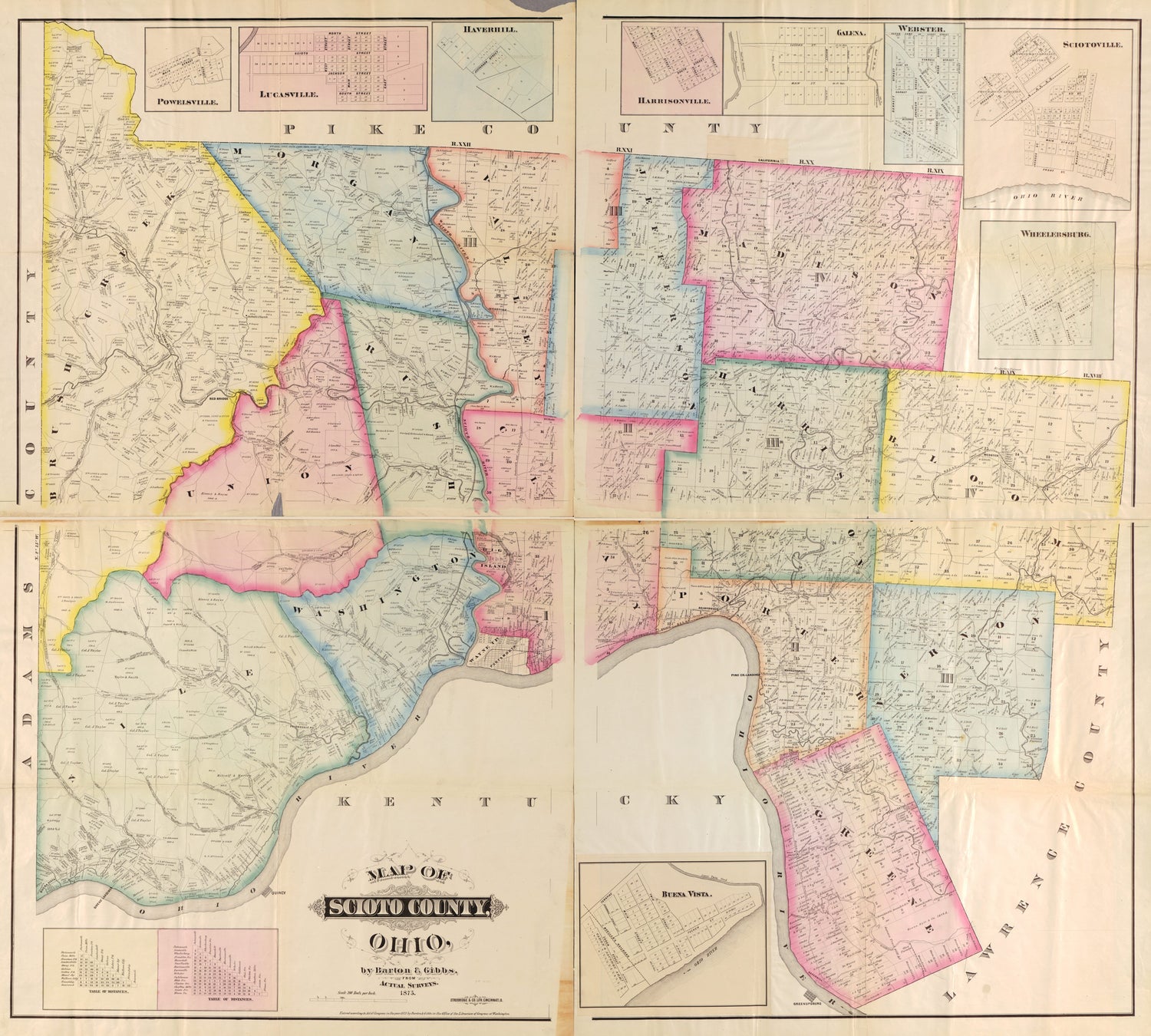 This old map of Map of Scioto County, Ohio from 1875 was created by  Barton &amp; Gibbs in 1875