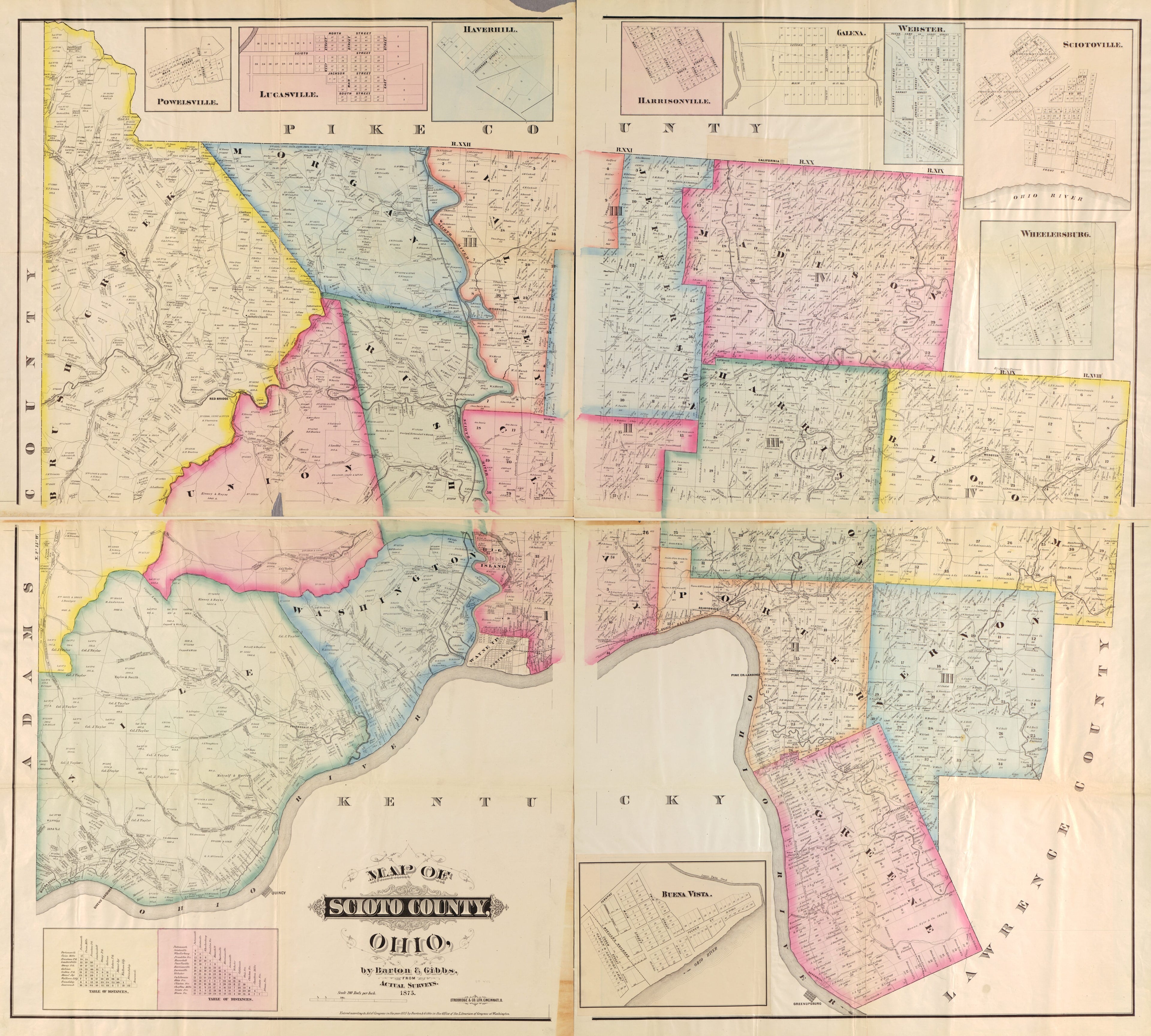 This old map of Map of Scioto County, Ohio from 1875 was created by  Barton &amp; Gibbs in 1875