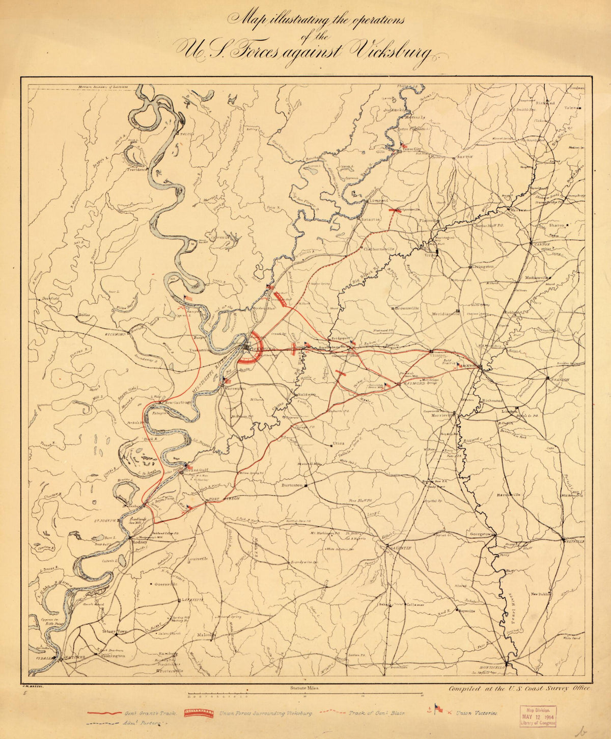 Map Illustrating the Operations of U.S. Forces Against Vicksburg 1863 by Relic Map Company