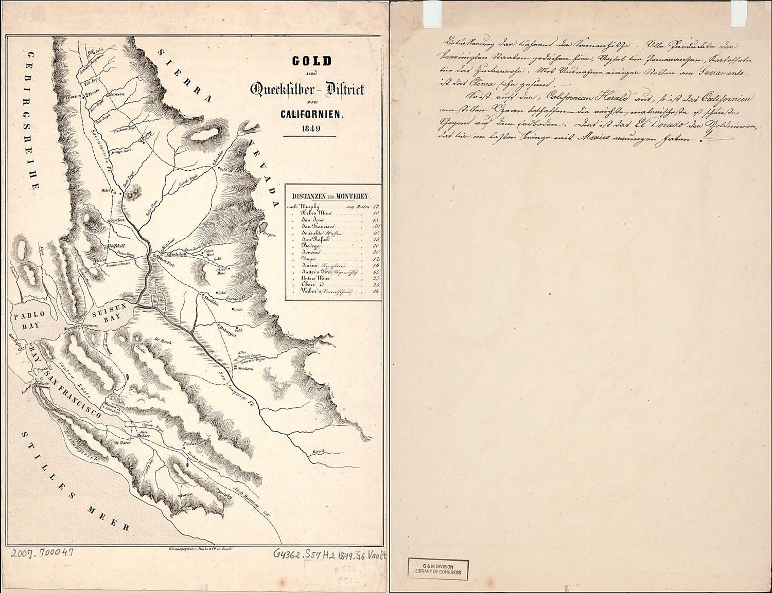 This old map of District Von California, from 1849 was created by  Hasler &amp; Cie in 1849