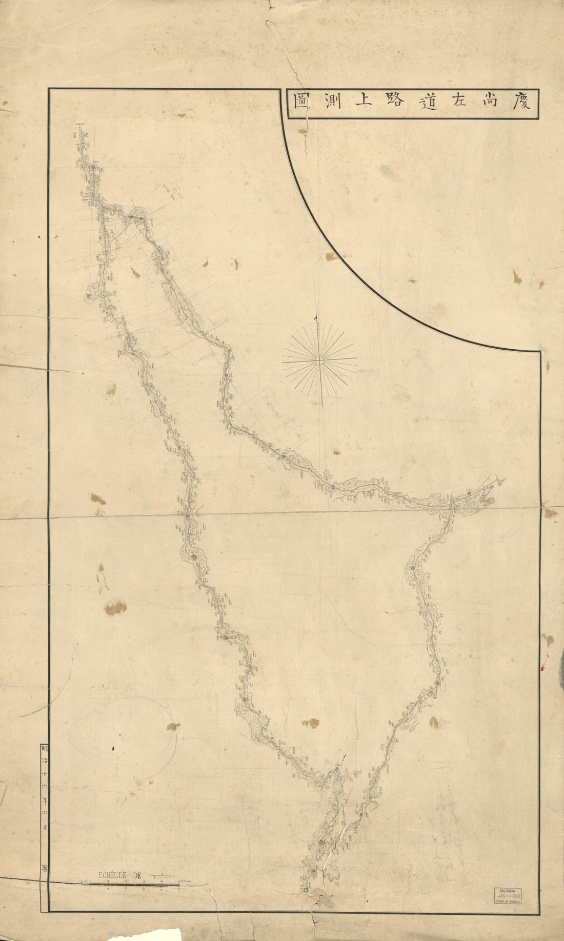 This old map of Keishō Sadō Rojō Sokuzu (慶尚左道路上測圖 /) from 1883 was created by Tetsutarō Watanabe in 1883