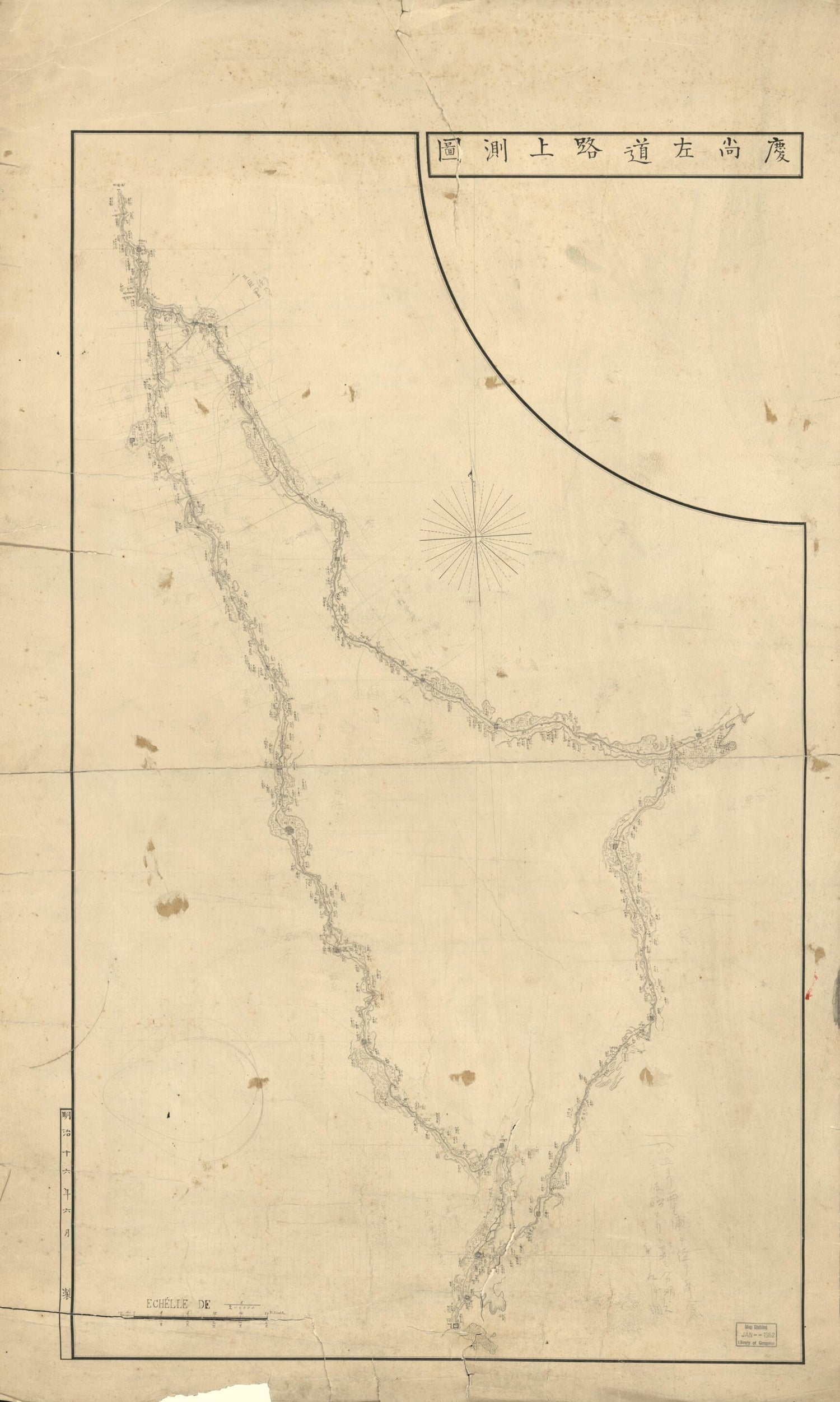 This old map of Keishō Sadō Rojō Sokuzu (慶尚左道路上測圖 /) from 1883 was created by Tetsutarō Watanabe in 1883