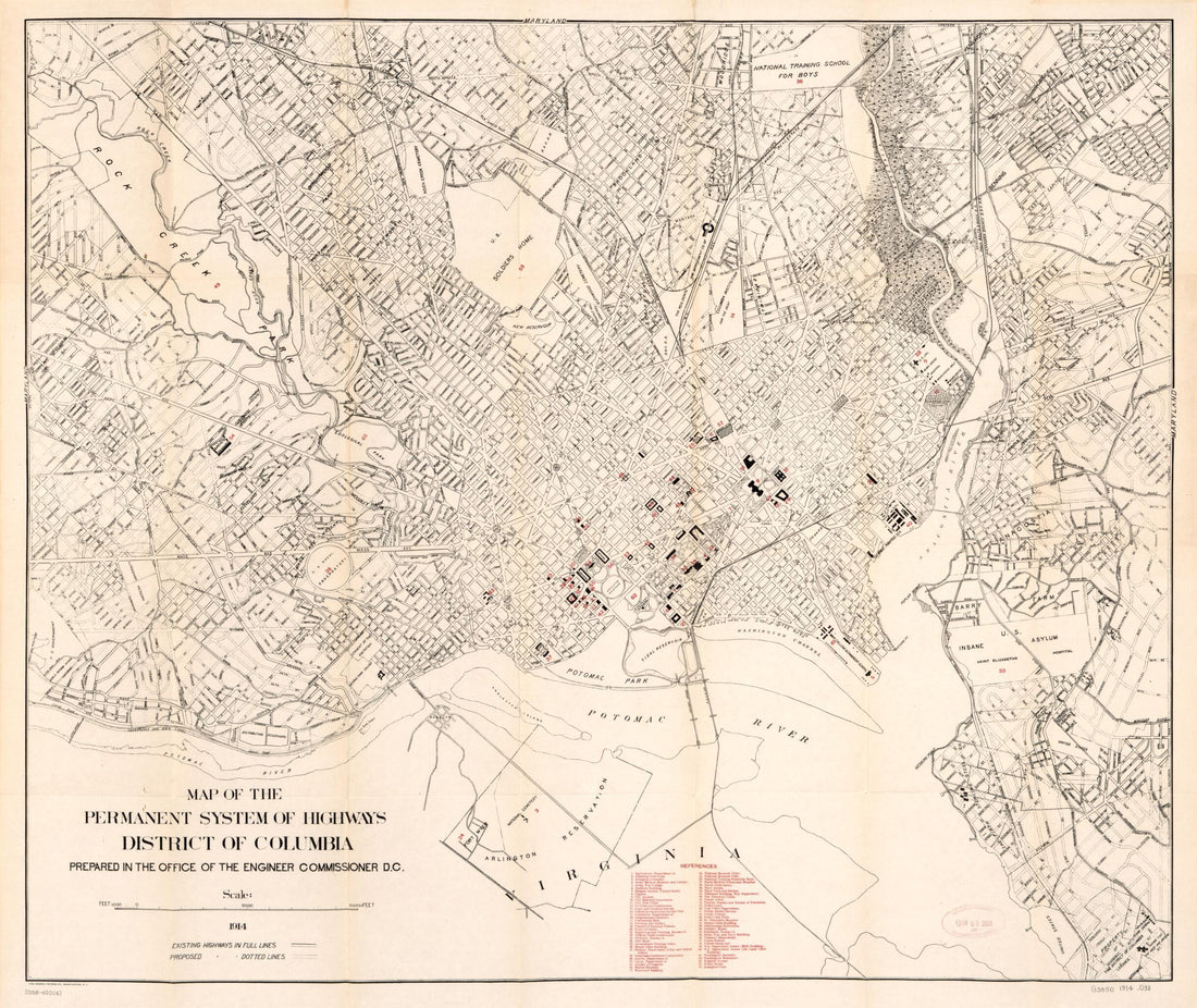 This old map of Map of the Permanent System of Highways, District of Columbia from 1914 was created by  Norris Peters Co,  Office of the Engineer Commissioner D.C. in 1914