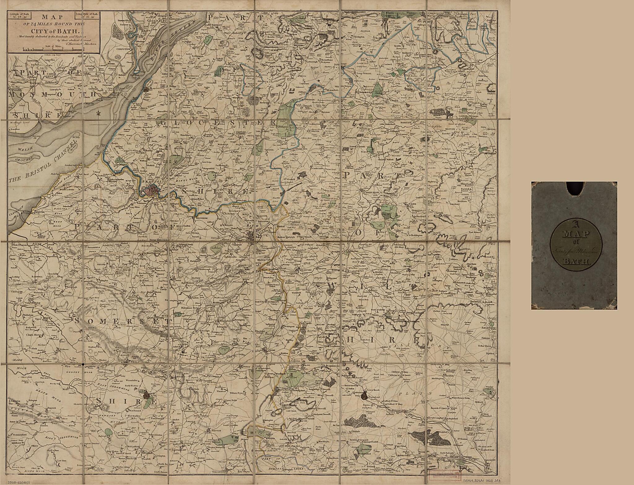 This old map of Map of 24 Miles Round the City of Bath (four Miles Round the City of Bath, Map of Twenty Four Miles Round Bath) from 1820 was created by C. Harcourt (Charles Harcourt) Masters, Samuel John Neele in 1820