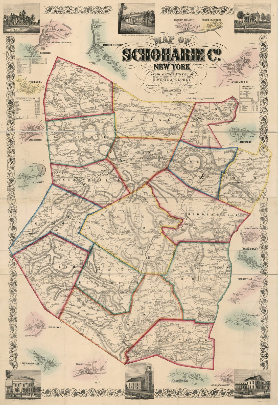 This old map of Map of Schoharie Co., New York from 1856 was created by Wm. (William) Lorey, Robert Pearsall Smith, E. Wenig in 1856