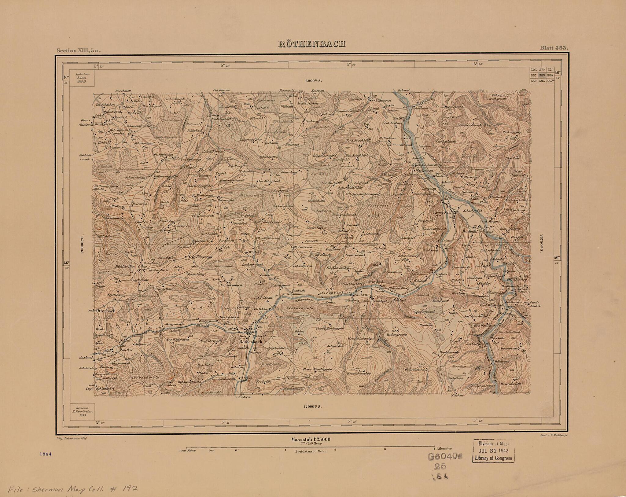 This old map of Röthenbach from 1886 was created by F. Müllhaupt,  Switzerland. Eidg. Landestopographie in 1886