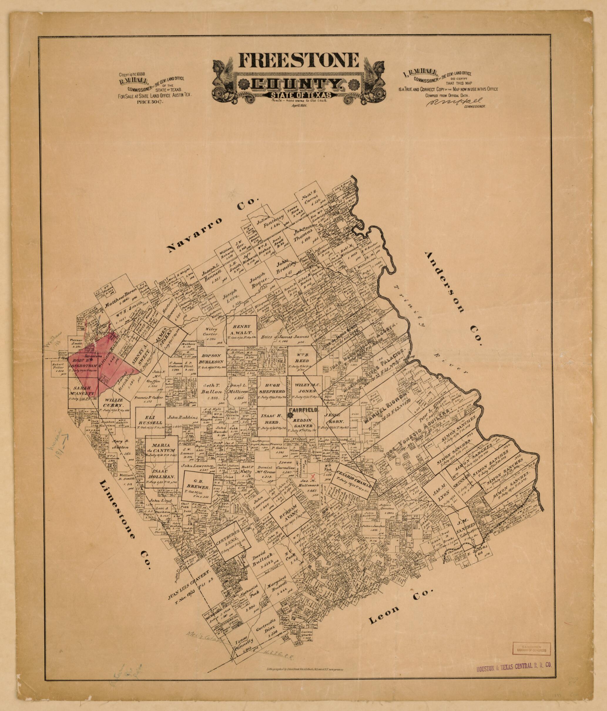 This old map of Freestone County, State of Texas from 1888 was created by  Texas. General Land Office in 1888