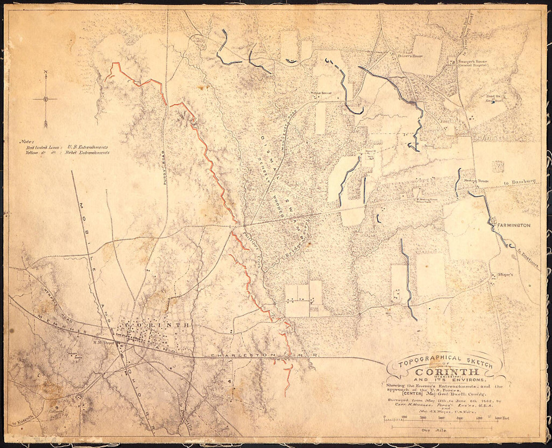 This old map of Topographical Sketch of Corinth, Mississippi and Its Environs: Showing the Enemy&