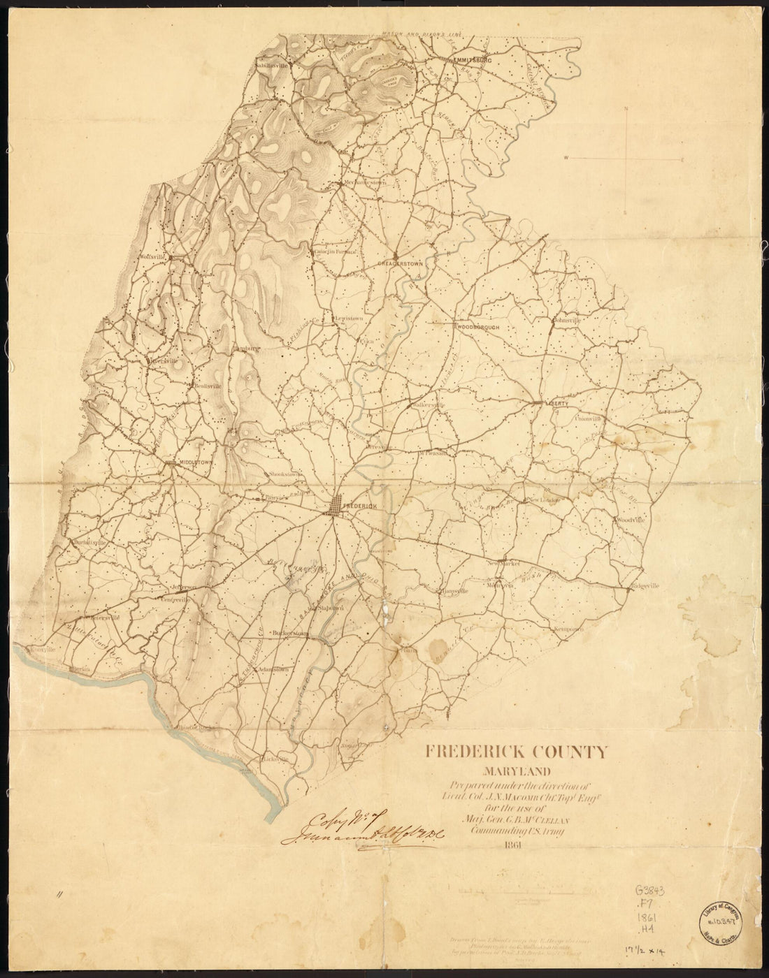 This old map of Frederick County, Maryland from 1861 was created by E. (Edwin) Hergesheimer, J. N. (John N.) Macomb in 1861