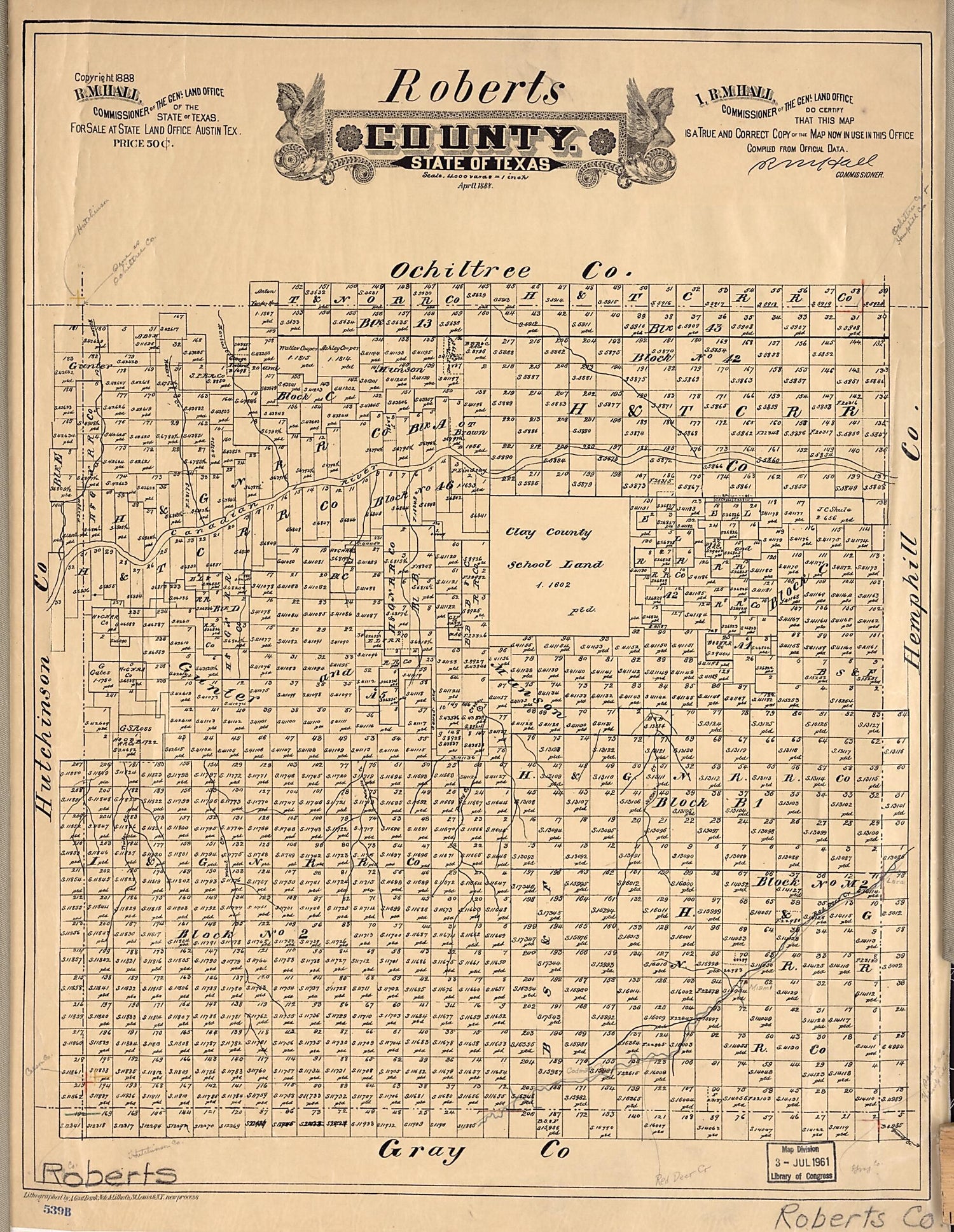 This old map of Roberts County, State of Texas from 1888 was created by  in 1888