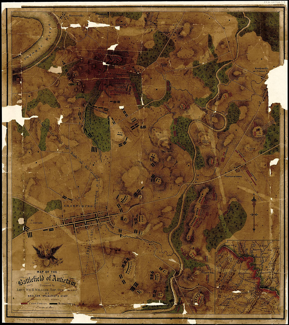 This old map of Map of the Battlefield of Antietam, Sept. 17, from 1862 was created by William H. Willcox in 1862