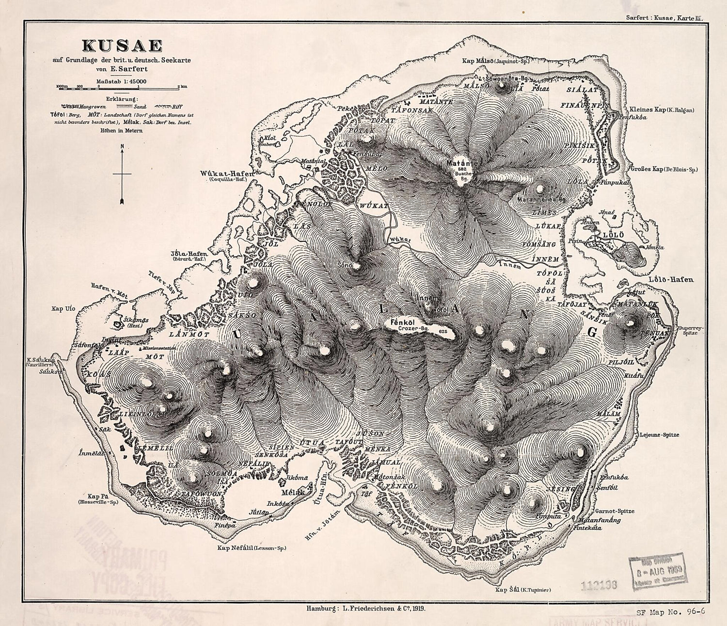 This old map of Kusae : Auf Grundlage Der Brit. U. Deutsch. Seekarte from 1919 was created by Ernst Gotthilf Sarfert in 1919