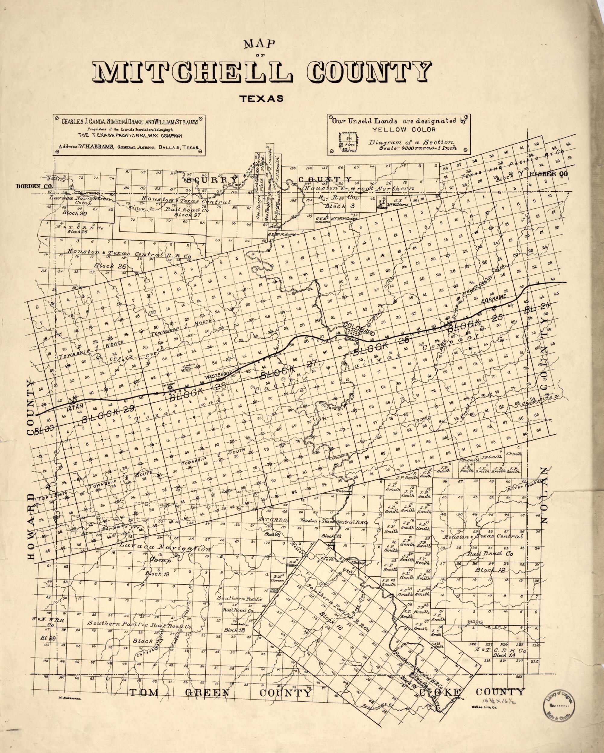 This old map of Map of Mitchell County, Texas from 1890 was created by M. Stakemann in 1890